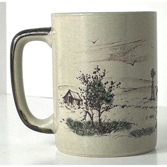 Vintage OTAGIRI Coffee Cocoa Tea Mug Country Farm Barn Windmill Embossed - Picture 3 of 7